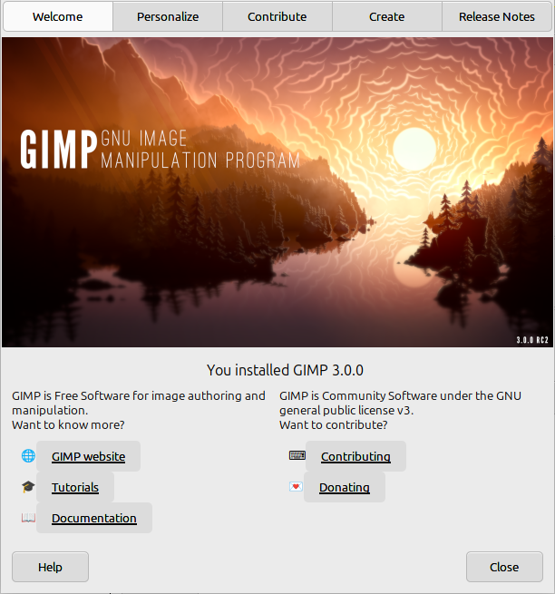 GIMPインストール後のウェルカム画面