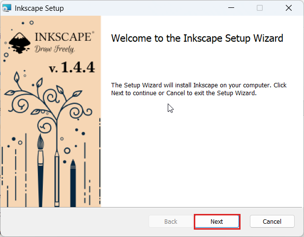 Inkscape 1.4.4のmsiインストーラーの最初の画面